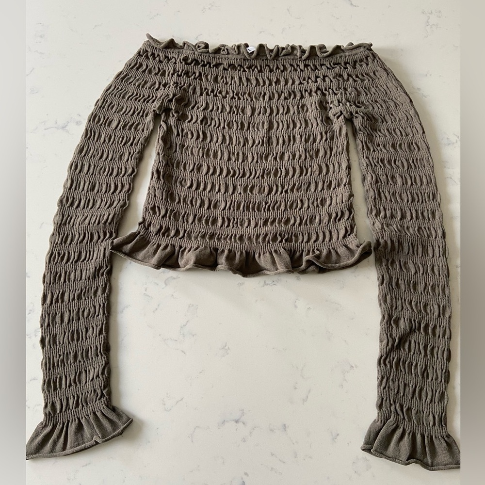 ZARA Army Green Ruffled long sleeve Top